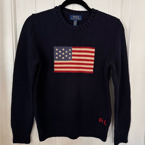 Polo by Ralph Lauren Dark Blue Sweater with Flag Design - Picture 2 of 11